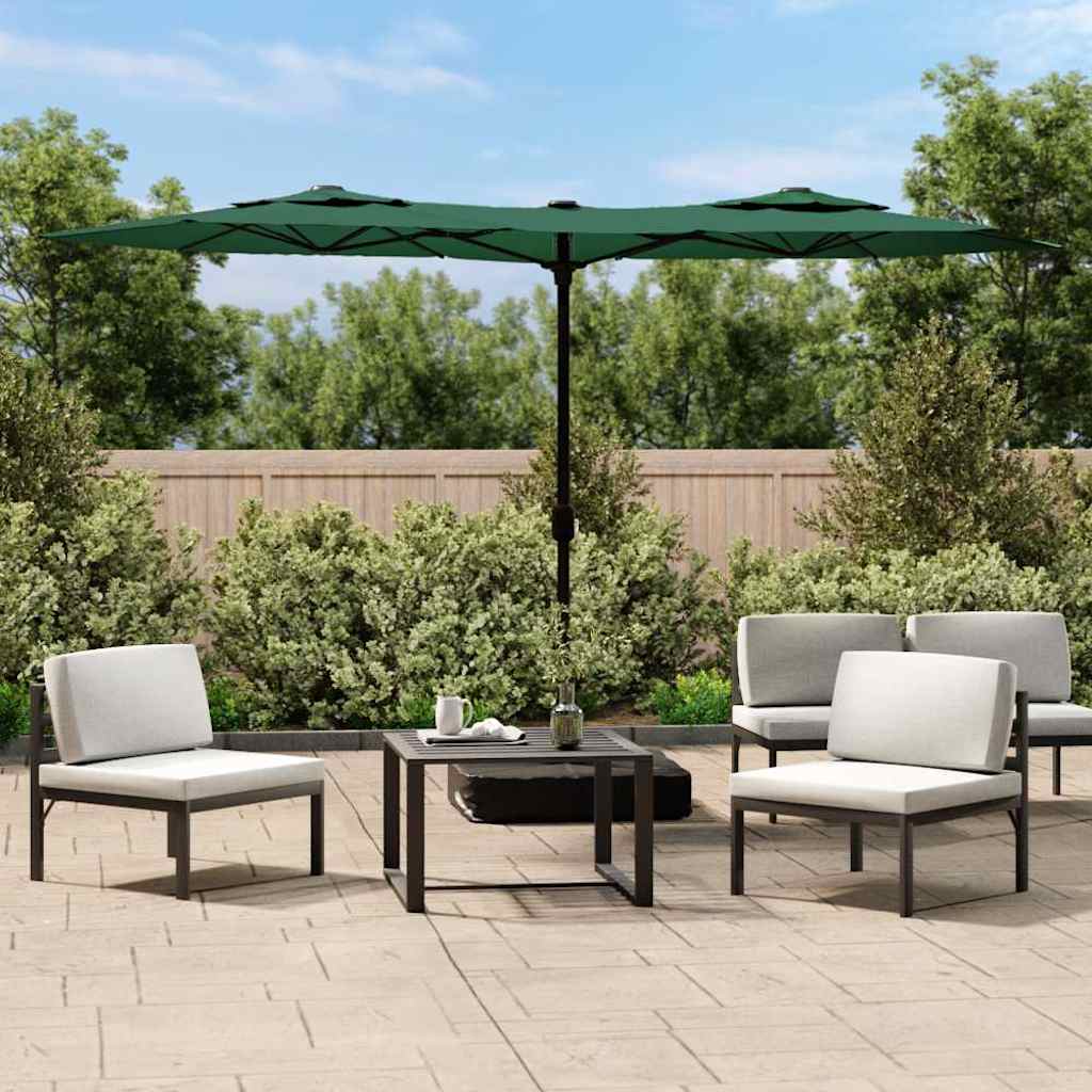 vidaXL Double-Head Garden Parasol with LEDs Green 316x145 cm 1