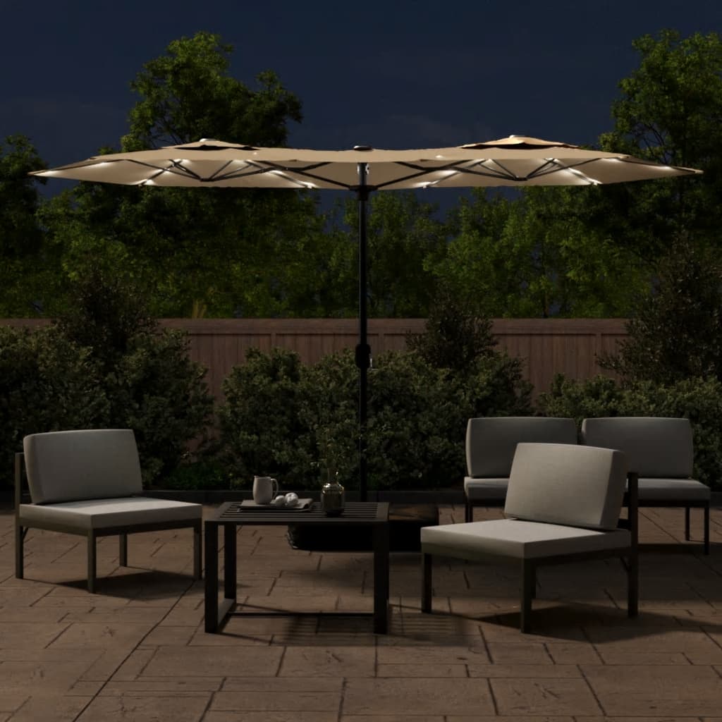vidaXL Double-Head Garden Parasol with LEDs Taupe 316x145 cm 3