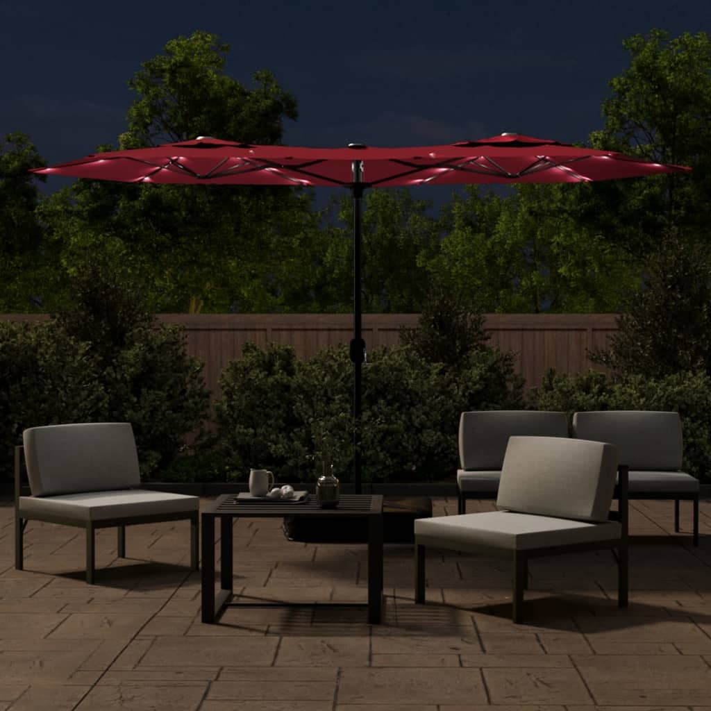 vidaXL Double-Head Garden Parasol with LEDs Bordeaux Red 316x145 cm 3
