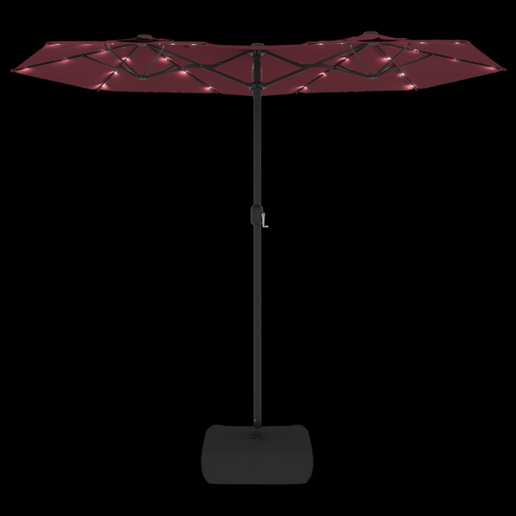 vidaXL Double-Head Garden Parasol with LEDs Bordeaux Red 316x145 cm 6