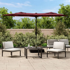 vidaXL Double-Head Garden Parasol with LEDs Bordeaux Red 316x145 cm 1