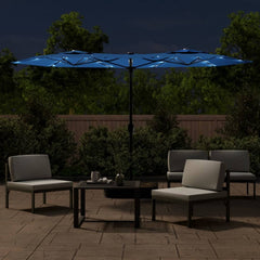 vidaXL Double-Head Garden Parasol with LEDs Azure Blue 316x145 cm 3