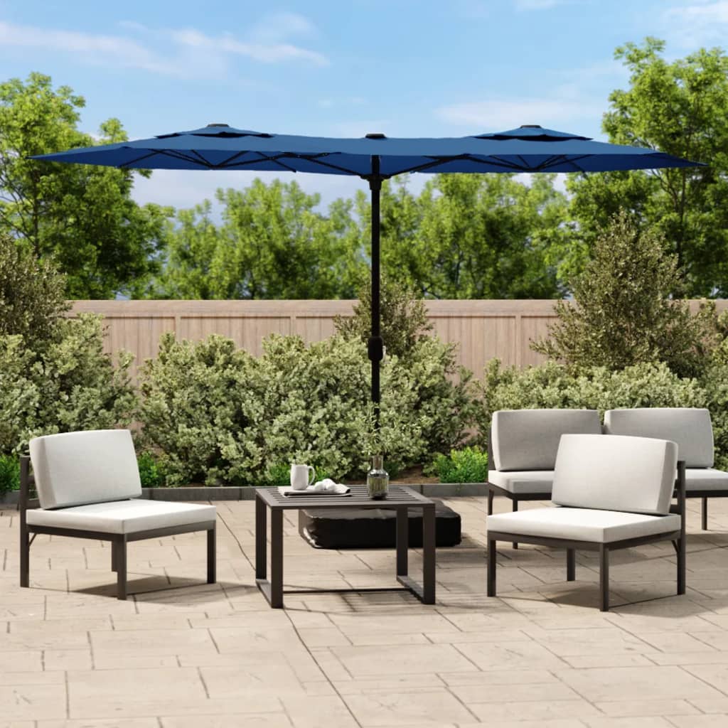 vidaXL Double-Head Garden Parasol with LEDs Azure Blue 316x145 cm 1