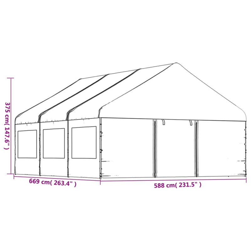 Gazebo with Roof White 6.69x5.88x3.75 m Polyethylene