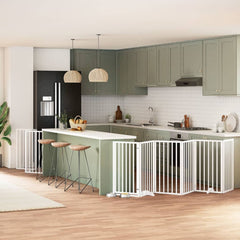 Dog Gate with Door Foldable Panels 450 cm Poplar Wood Width 50 cm Depth 90 cm White 9