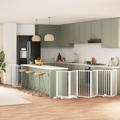 Dog Gate with Door Foldable Panels 450 cm Poplar Wood Width 50 cm Depth 90 cm White 12
