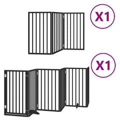 Dog Gate with Door Foldable Panels 450 cm Poplar Wood Width 50 cm Depth 90 cm Black 9