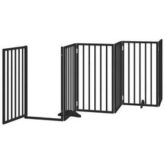 Dog Gate with Door Foldable Panels 450 cm Poplar Wood Width 50 cm Depth 90 cm Black 9