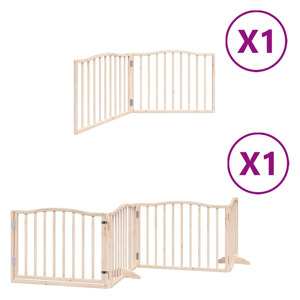 Dog Gate with Door Foldable Panels 480 cm Poplar Wood Width 80 cm Depth 60 cm Natural 6