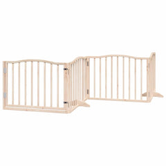 Dog Gate with Door Foldable Panels 480 cm Poplar Wood Width 80 cm Depth 60 cm Natural 6