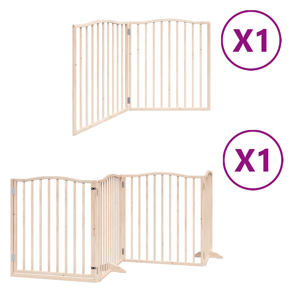 Dog Gate with Door Foldable Panels 480 cm Poplar Wood Width 80 cm Depth 90 cm Natural 6