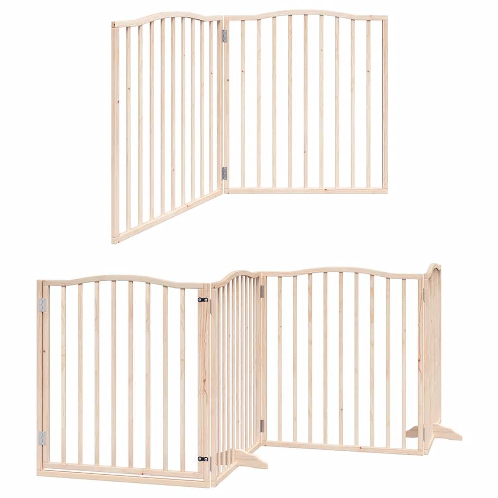 Dog Gate with Door Foldable Panels 480 cm Poplar Wood Width 80 cm Depth 90 cm Natural 6