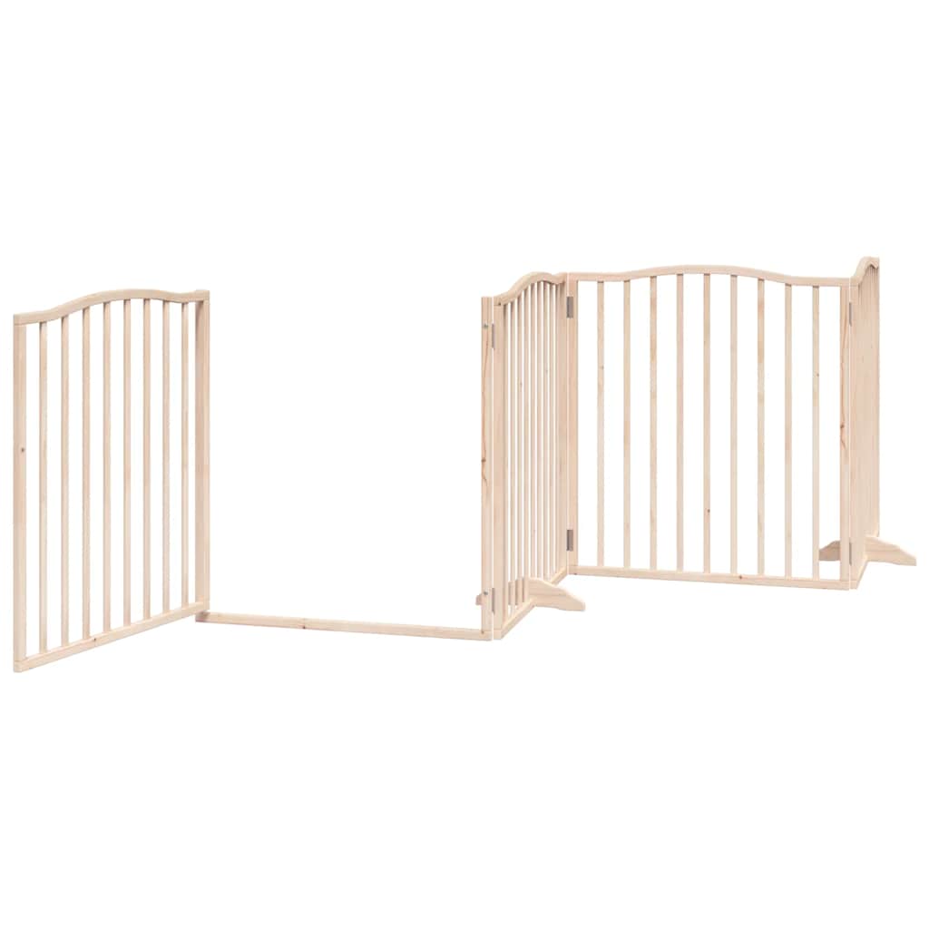 Dog Gate with Door Foldable Panels 480 cm Poplar Wood Width 80 cm Depth 90 cm Natural 6
