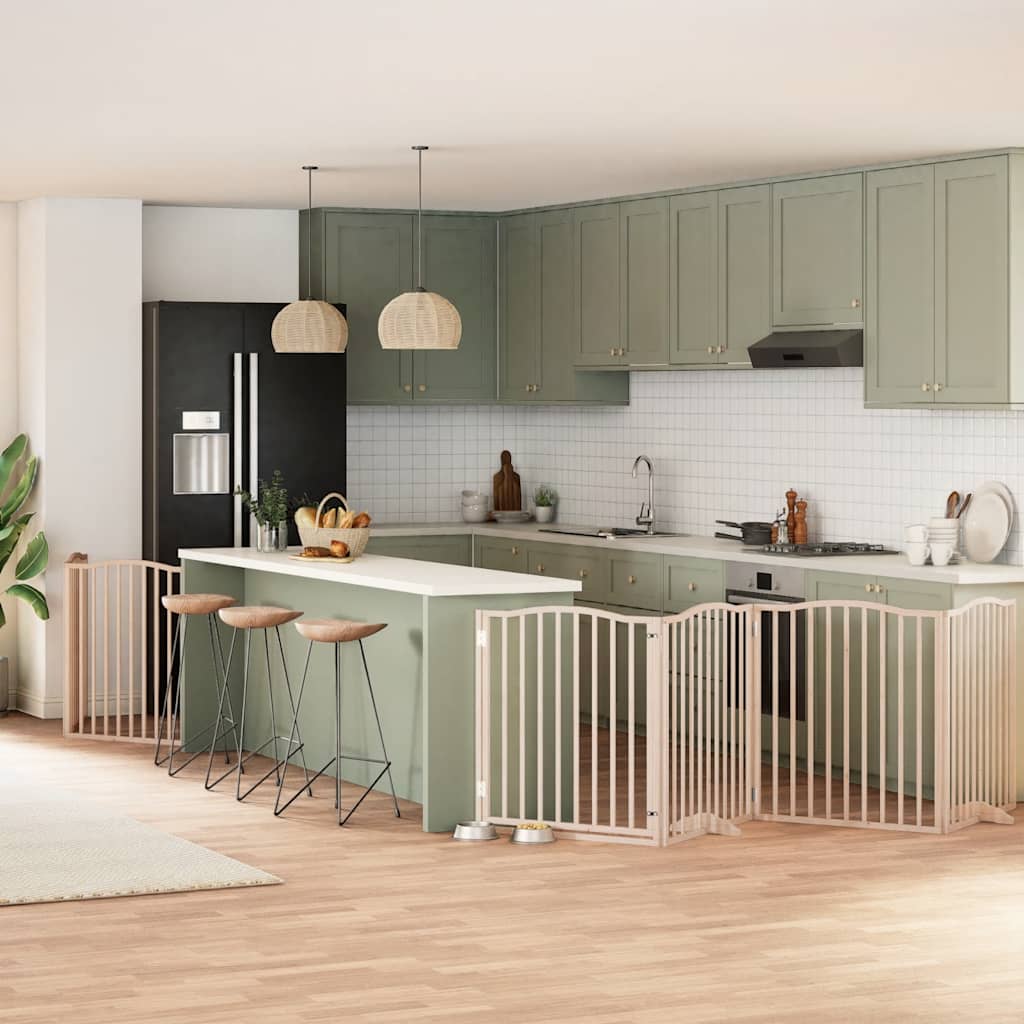Dog Gate with Door Foldable Panels 480 cm Poplar Wood Width 80 cm Depth 90 cm Natural 8