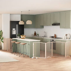Dog Gate with Door Foldable Panels 480 cm Poplar Wood Width 80 cm Depth 90 cm Natural 12
