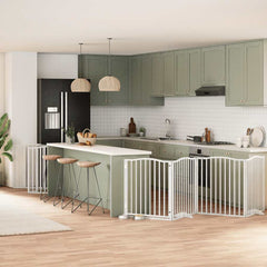 Dog Gate with Door Foldable Panels 480 cm Poplar Wood Width 80 cm Depth 90 cm White 12