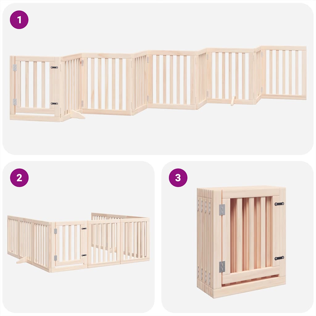 Dog Gate with Door Foldable Panels 450 cm Poplar Wood Width 50 cm Depth 60 cm Natural 9