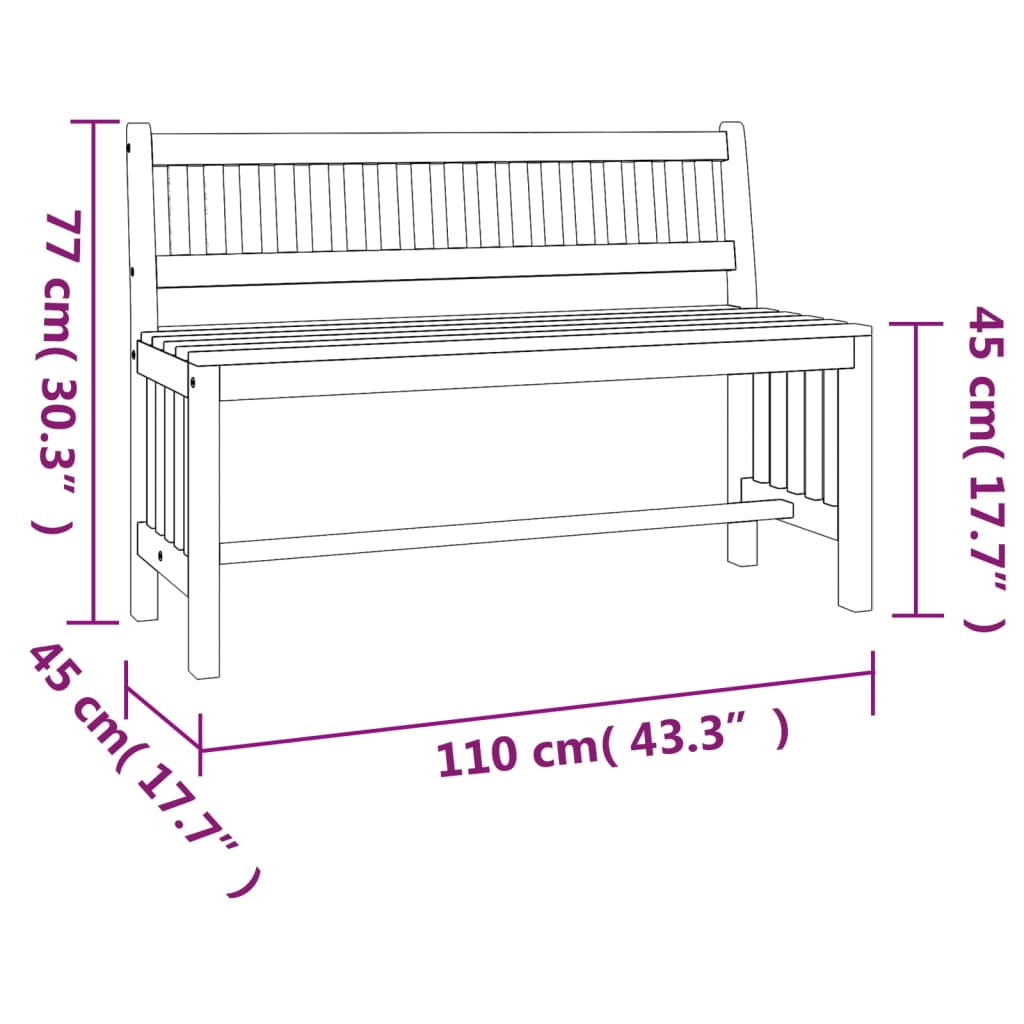vidaXL Garden Bench 110 cm Solid Wood Eucalyptus 6