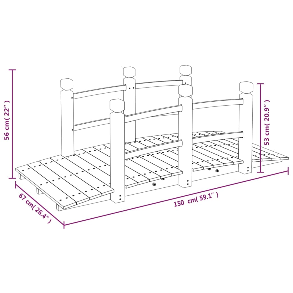 Garden Bridge 150x67x56cm Solid Wood Spruce Dark brown With railings
