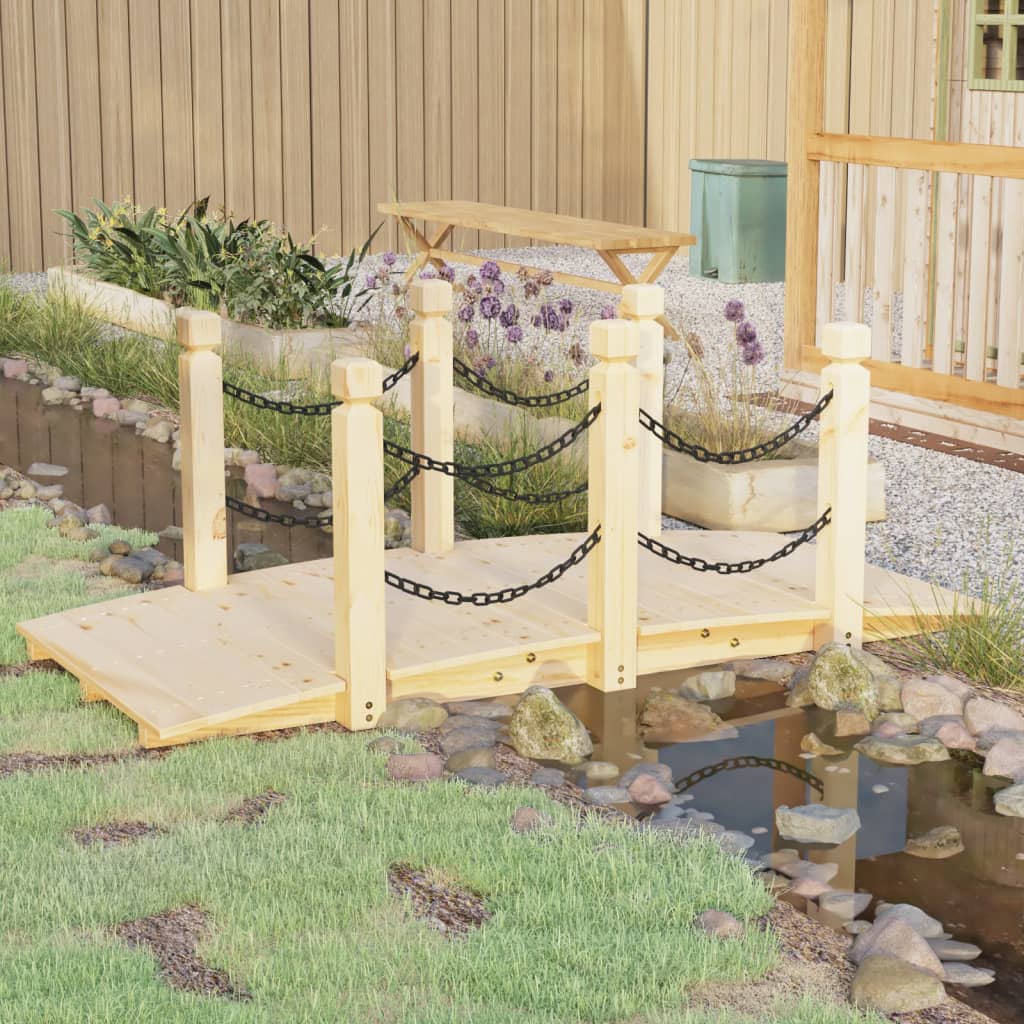 Garden Bridge 150x67x56cm Solid Wood Spruce Natural With chain railings