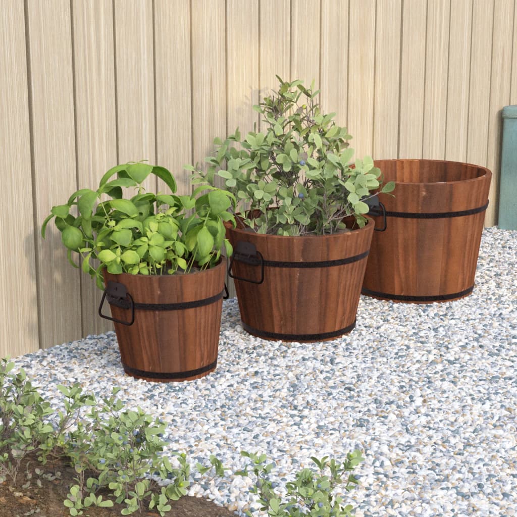 3 Piece Wooden Bucket Planter Set Solid Wood Fir Ø 45 x 35 cm