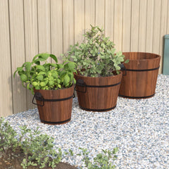 3 Piece Wooden Bucket Planter Set Solid Wood Fir Ø 45 x 35 cm