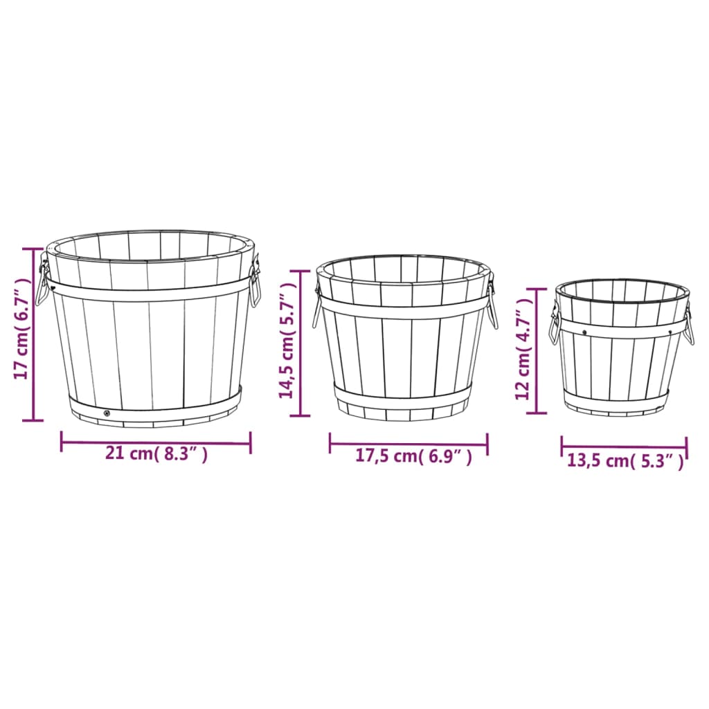 vidaXL 3 Piece Wooden Bucket Planter Set Solid Wood Fir 6