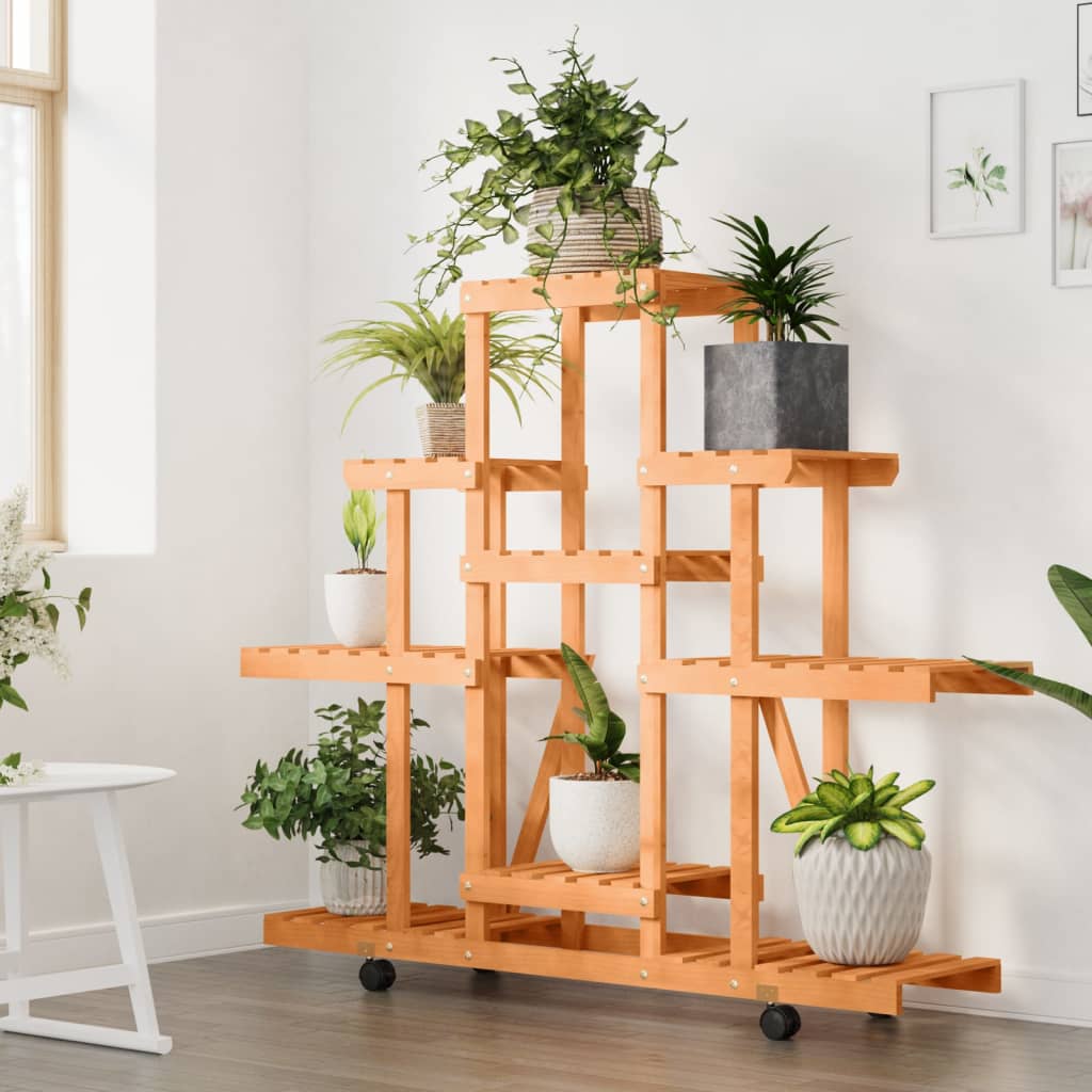 vidaXL Flower Stand with Wheels 110x25x101 cm Solid Wood Fir 3