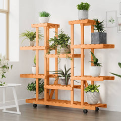vidaXL Flower Stand with Wheels 110x25x115 cm Solid Wood Fir 3