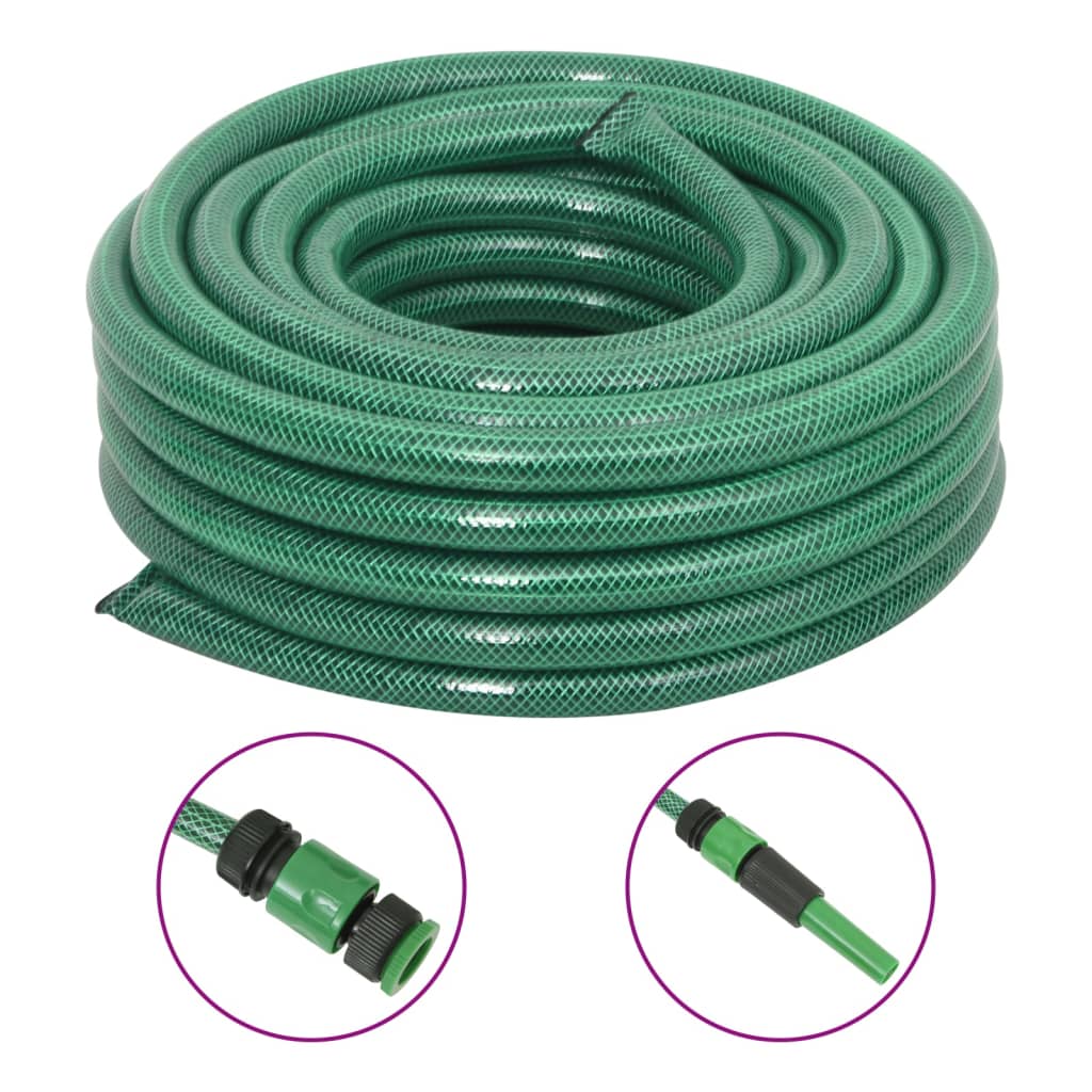 vidaXL Garden Hose with Fitting Set Green 0.75" 20 m PVC 1