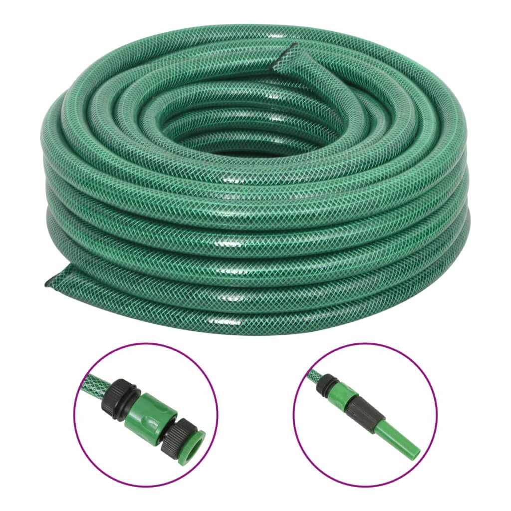 vidaXL Garden Hose with Fitting Set Green 0.75" 30 m PVC 1