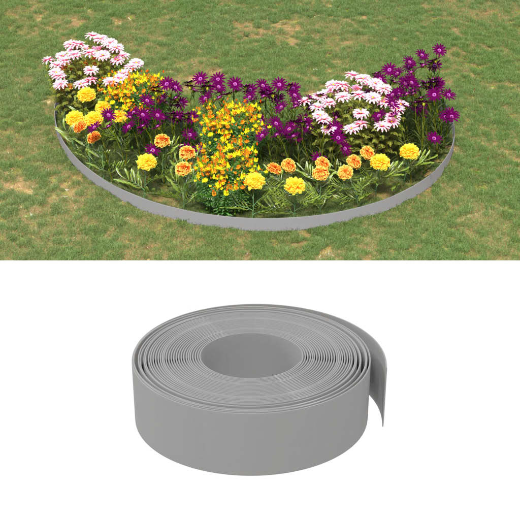 vidaXL Garden Edgings 2 pcs Grey 10 m 15 cm Polyethylene 1