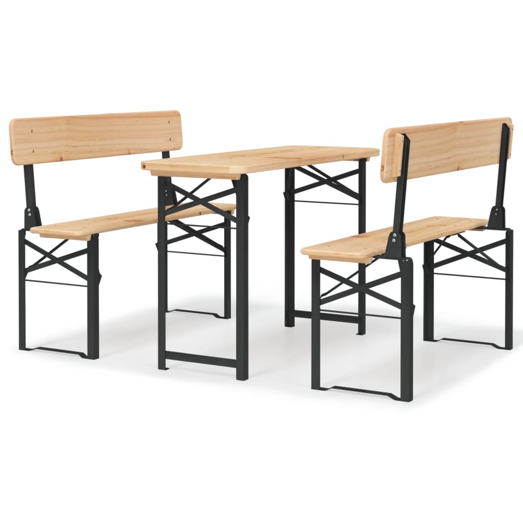 vidaXL 3 Piece Folding Beer Table Set Solid Wood Fir 2