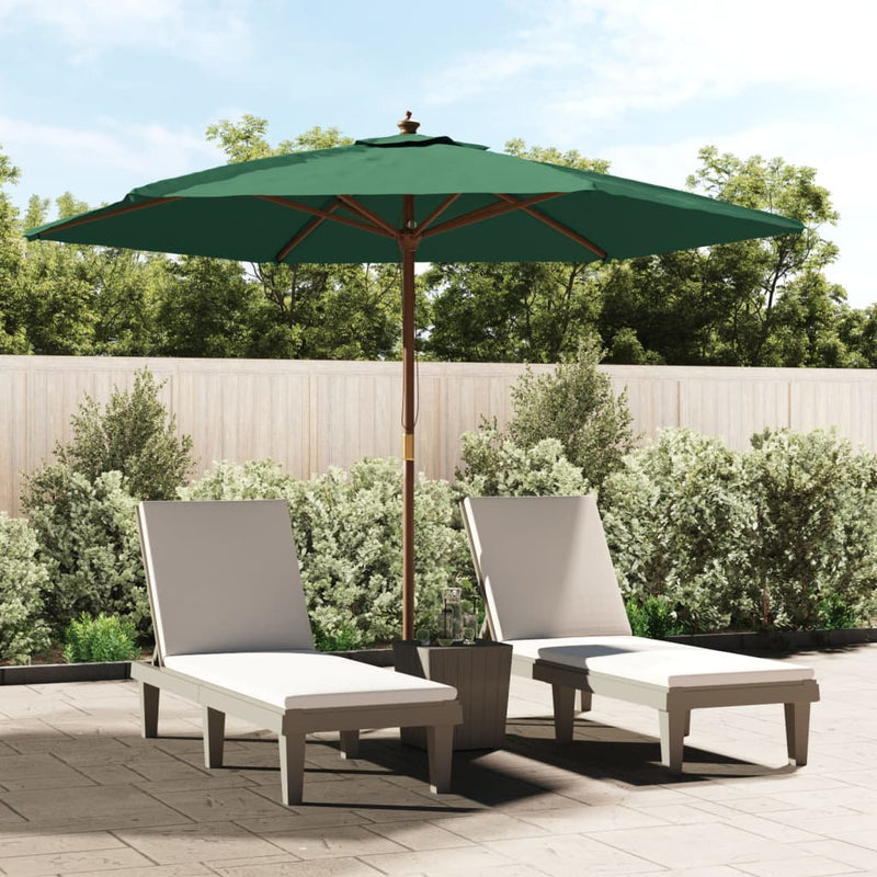 Garden Parasol with Wooden Pole Green 299x240 cm