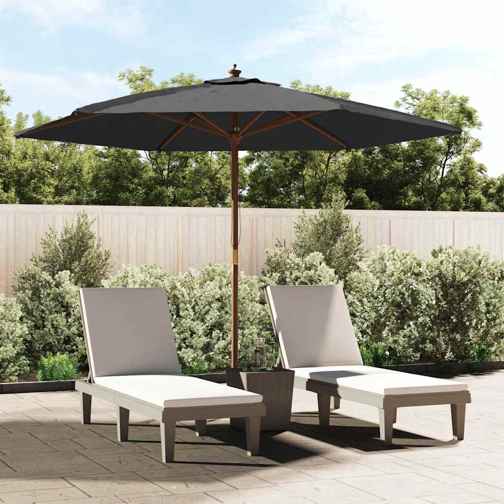 vidaXL Garden Parasol with Wooden Pole Black 299x240 cm 1