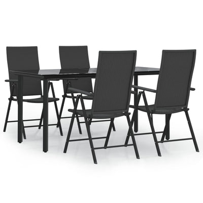 5 Piece Garden Dining Set Black Poly Rattan