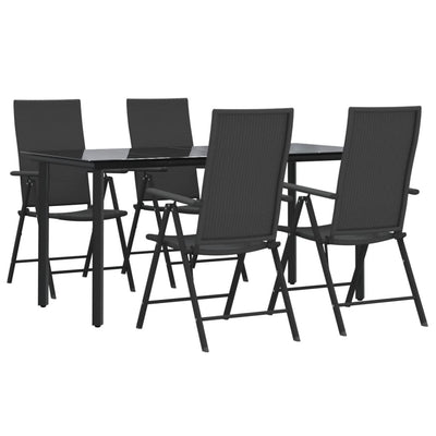 5 Piece Garden Dining Set Black Poly Rattan