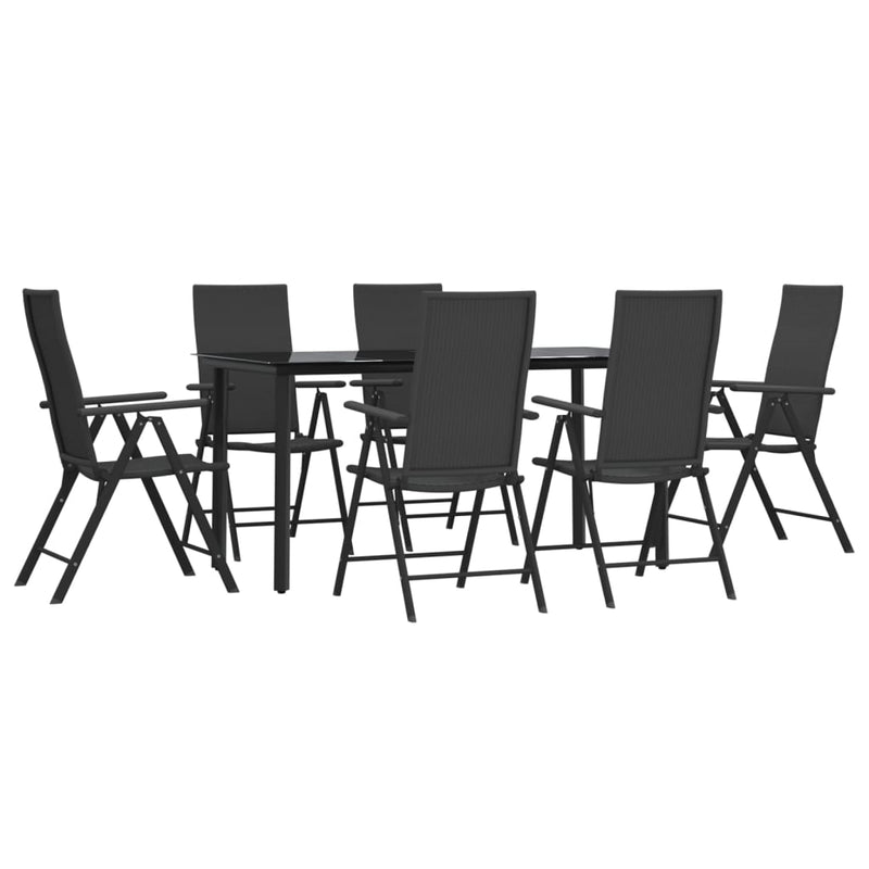 7 Piece Garden Dining Set Black Poly Rattan