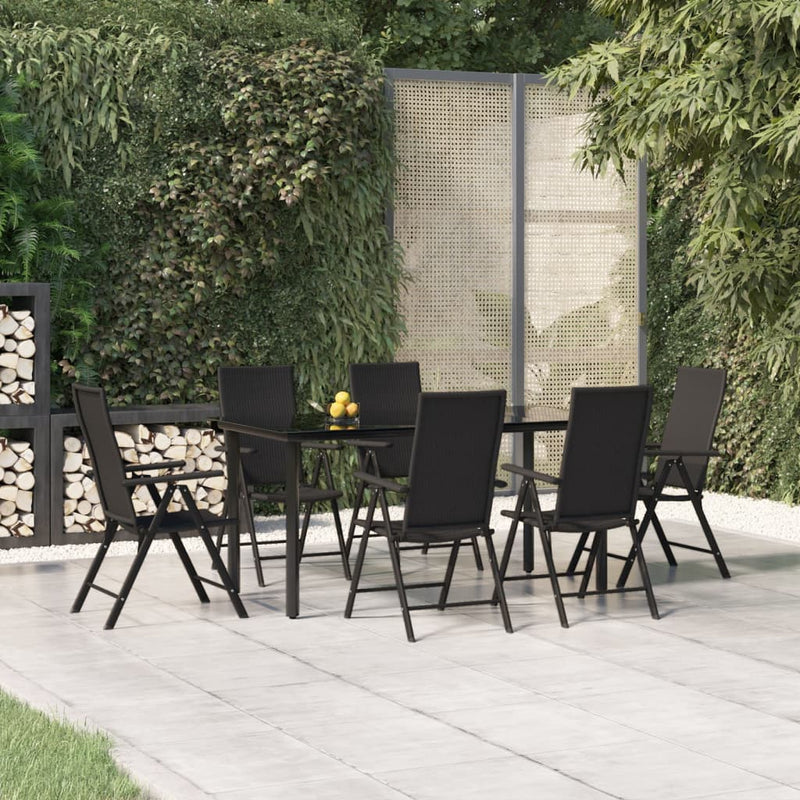 7 Piece Garden Dining Set Black Poly Rattan