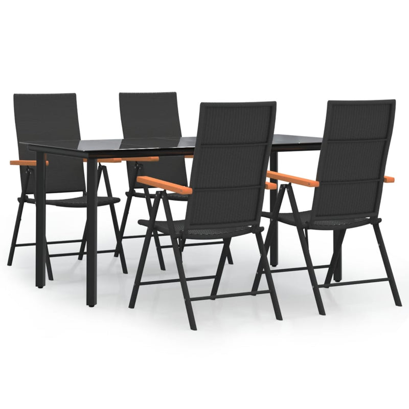 5 Piece Garden Dining Set Black and Brown Poly Rattan