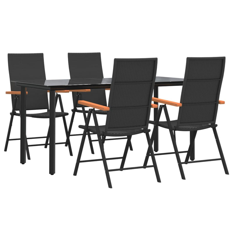 5 Piece Garden Dining Set Black and Brown Poly Rattan