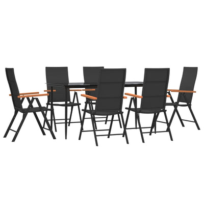 7 Piece Garden Dining Set Black and Brown Poly Rattan