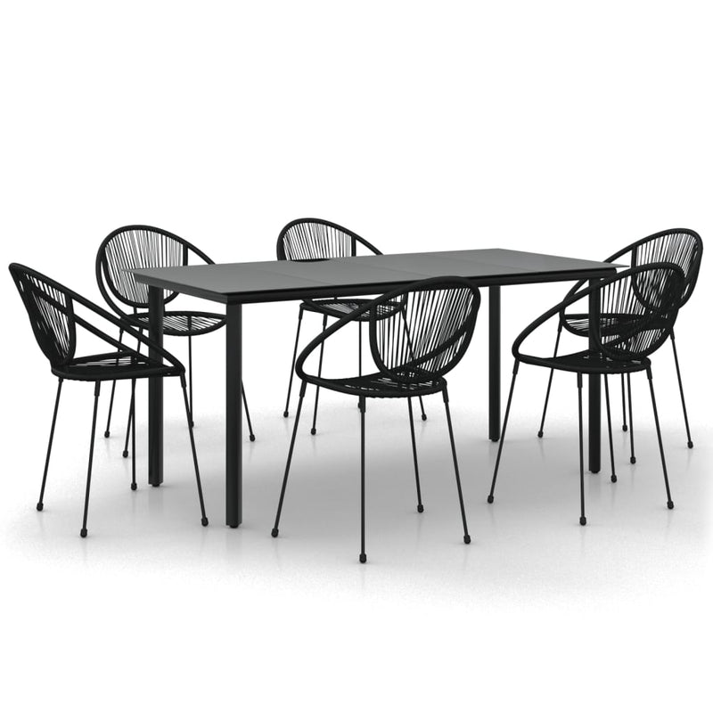 7 Piece Garden Dining Set Black PVC Rattan