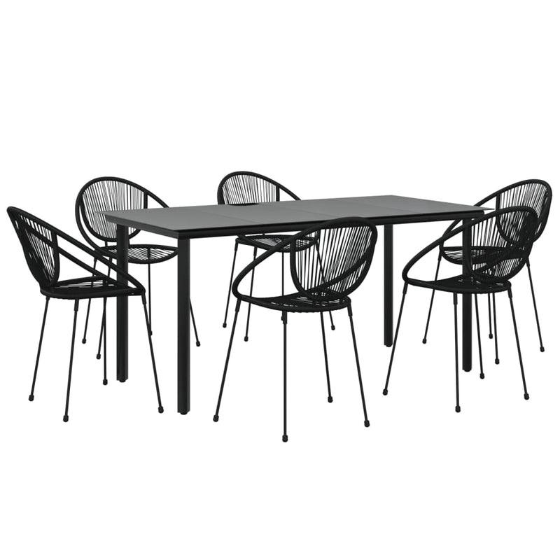 7 Piece Garden Dining Set Black PVC Rattan