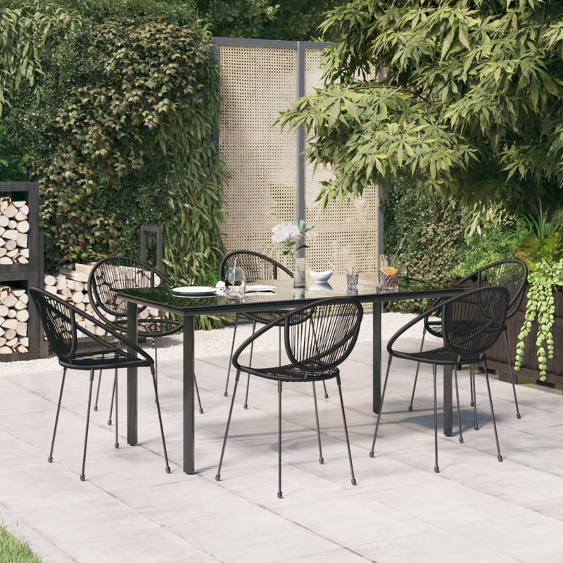 7 Piece Garden Dining Set Black PVC Rattan