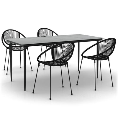 5 Piece Garden Dining Set Black PVC Rattan