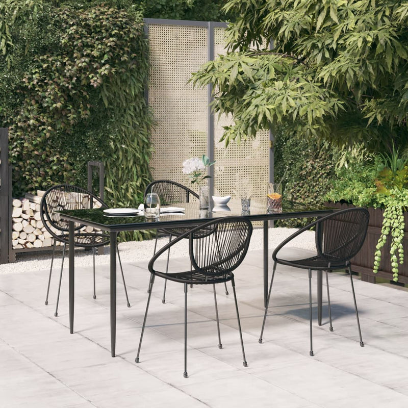 5 Piece Garden Dining Set Black PVC Rattan