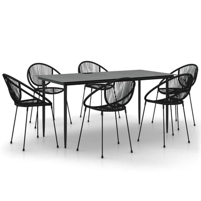 7 Piece Garden Dining Set Black PVC Rattan