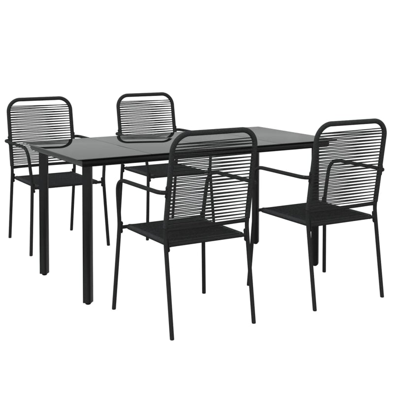 5 Piece Garden Dining Set Black Cotton Rope and Steel