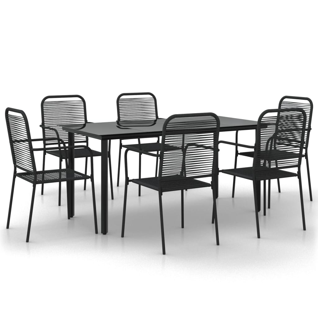 vidaXL 7 Piece Garden Dining Set Black Cotton Rope and Steel 2